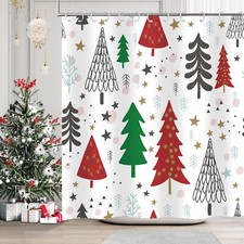 Christmas Shower Curtain Winter Shower Curtain Set Waterproof Cute Bathroom S...