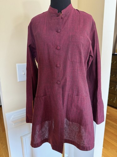 The J. Peterman Co. Asian Mandarin Blouse Shirt Jacket Tunic Burgundy Wmns Sz M - Picture 2 of 24
