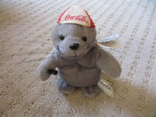 Vintage COCA-COLA Collectible Bean Bag 8" Plush Seal In Baseball Cap 1997 NWT