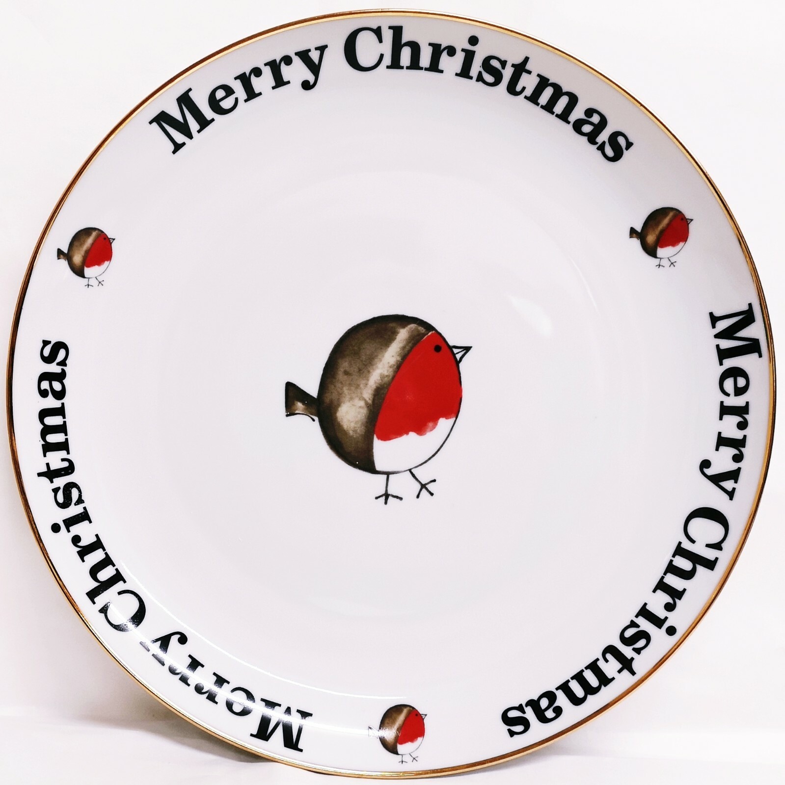 Fat Robin Merry Christmas Porcelain Serving Large Plate 31 cm 12"" Hand Deco UK