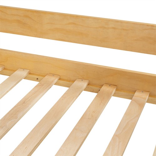 Twin Over Twin Size Wood House Bunk Bed with Tent for Teens Kids Bedroom Natural - Picture 5 of 14