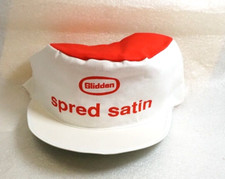 Vintage NOS 80s Glidden Spred Satin White Stretch Fit Painters Hat Size Med