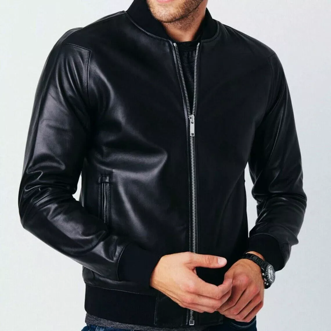 Light leather bomber jacket cheap