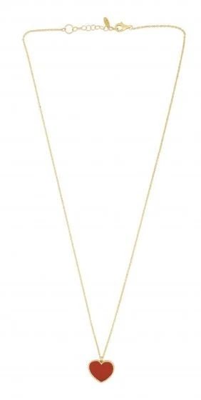 "14k Yellow Gold Red Cornelia 15mm Heart 18\" Extendable Chain Necklace 3.5 Grams"