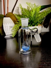 18MM  GLASS ASH CATCHER BLUE HONEYCOMB PERC 45 DEGREE