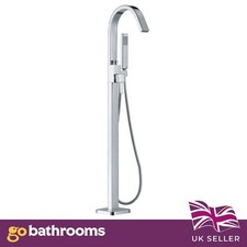 Chrome Floor standing Bath filler | Floor Bath Shower Mixer Tap Handset & Hose