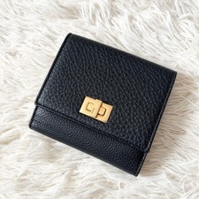 FENDI Peekaboo Bifold Wallet Turnlock Leather Black Mint Unisex gift