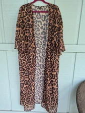 Shein Leopard Print Open Front Kimono, Beach Boho Sheer Coverup Womens Sz 1x