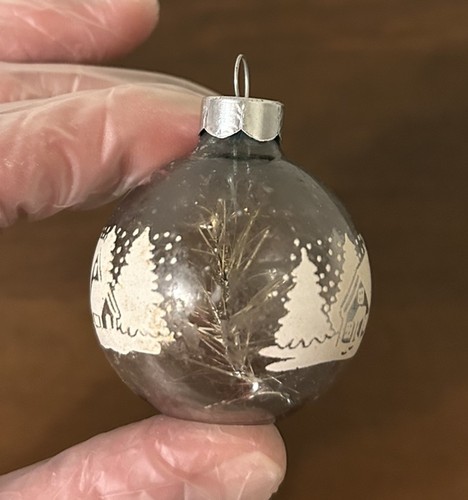 VTG WWII Corning Unsilvered 1.75 Stencil Christmas Village Tinsel Glass Ornament - Picture 5 of 7