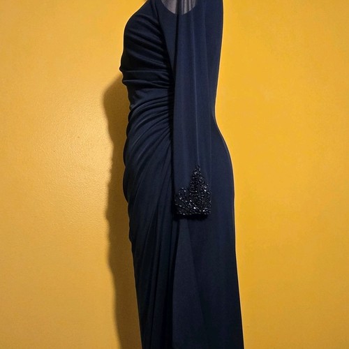 Azazie Britain Dress Navy Blue A8 Formal Mother Of The Bride Dress Beaded Ruched - Picture 3 of 10