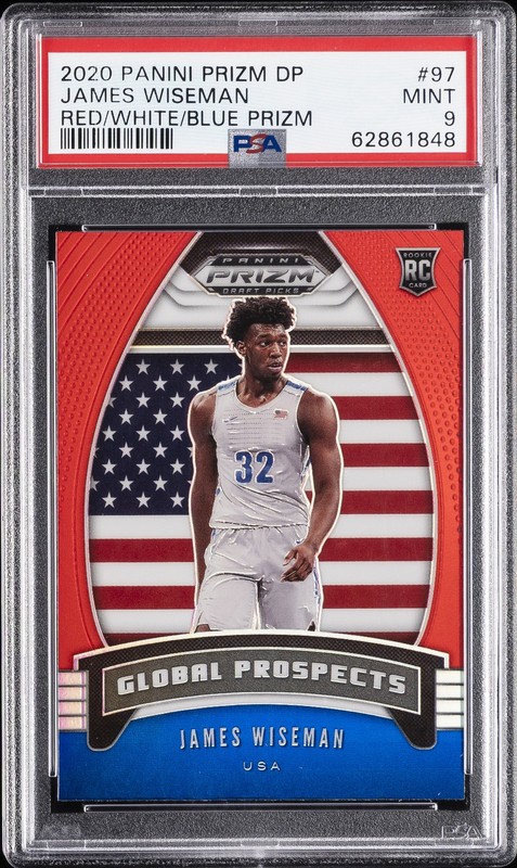 2020 PANINI PRIZM DRAFT PICKS RED/WHITE/BLUE PRIZM #97 JAMES WISEMAN PSA 9