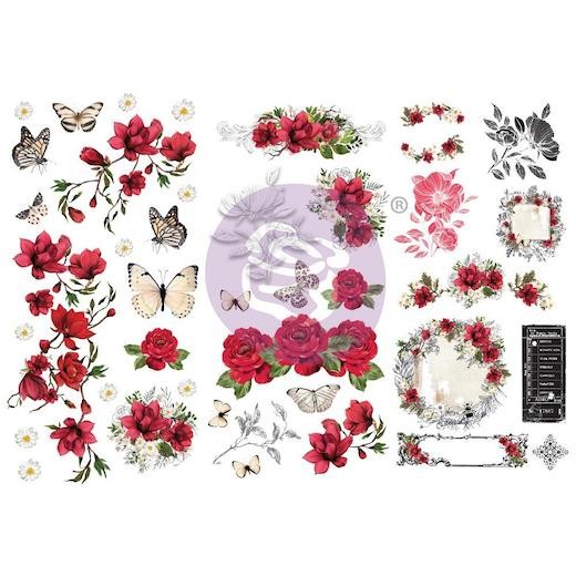 Prima Marketing Rub-On Transfers 6""x12"" 3 Sheets - Magnolia Rouge