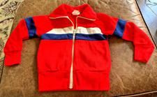 Vintage Red White Blue Soft Acrylic Kids Zip Up Track Jacket Bull Frog Knits 4T