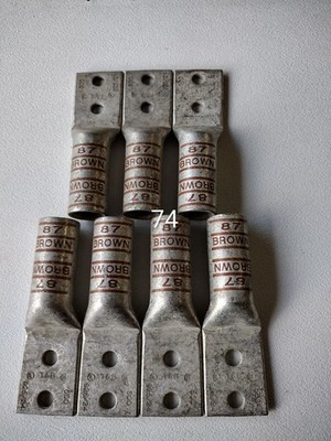 Lot of (7)T&B 500KCMIL lugs, long barrel, (2) 3/8'' holes @ 1'' on center