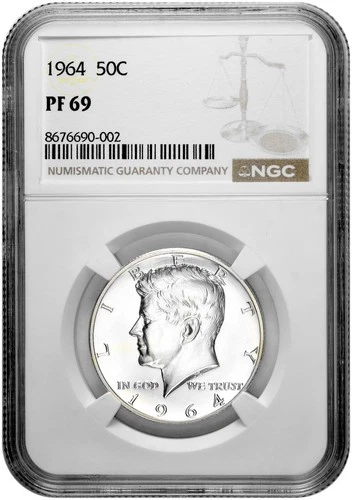 1964 50c Silver Proof Kennedy Half Dollar NGC Graded PF 69 with New Holder