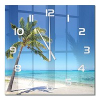 Glasuhr Aus GehäRtetem Glas Glas-Wanduhr Tropischer Strand WeißE Zeiger 60X60 Cm
