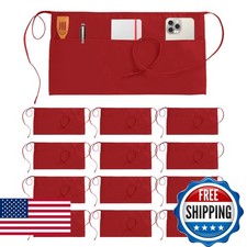 Utopia Wear Server Waist Aprons 12 Pack Short 3 Pockets Red