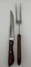 REGENT SWORDS Wood & Stainless Steel 2 Piece Carving Set Wood Handles Japan VTG