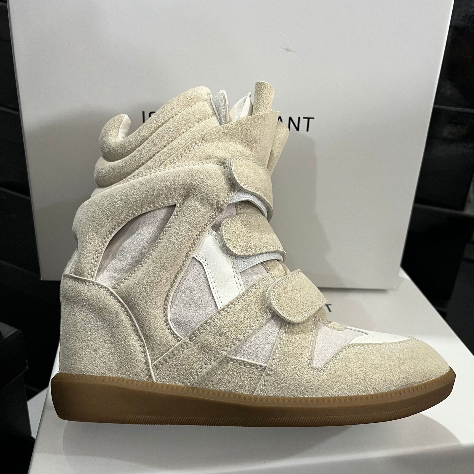 Sneakers alte Isabel Marant beige donna casual scarpe stringate