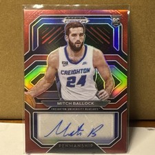 2021-22 Prizm Draft Picks Mitch Ballock College Penmanship Red /199 Auto RC Card