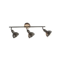 Deckenleuchte Spot Strahlerleiste 3-Flammig Metallschirm Holz 2X E27 Fassung Led