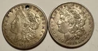 Old US Silver Coin Lot (2) Morgan Silver Dollars, 1881-O & 1921 (Holed)
