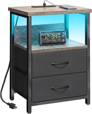 Fixwal Night Stand with Charging Station, LED Nightstand with U-S-B Ports and Ou