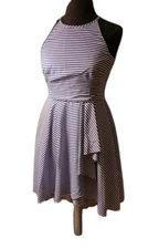 Eliza J  Blue Stripes Classic Halter Top High Low Hem Fit n Flare, Size 6P