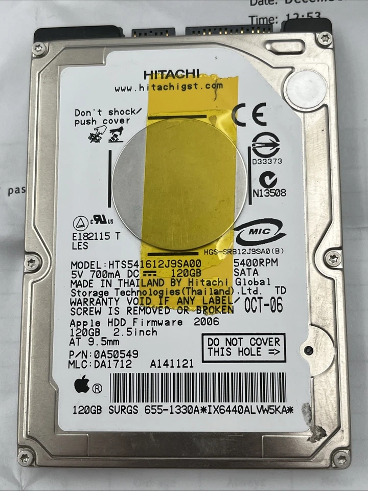 *Hitachi 120G 5400RPM HTS541612J9SA00 Internal 2.5 Inch SATA Notebook Hard Drive - Image 2 of 4