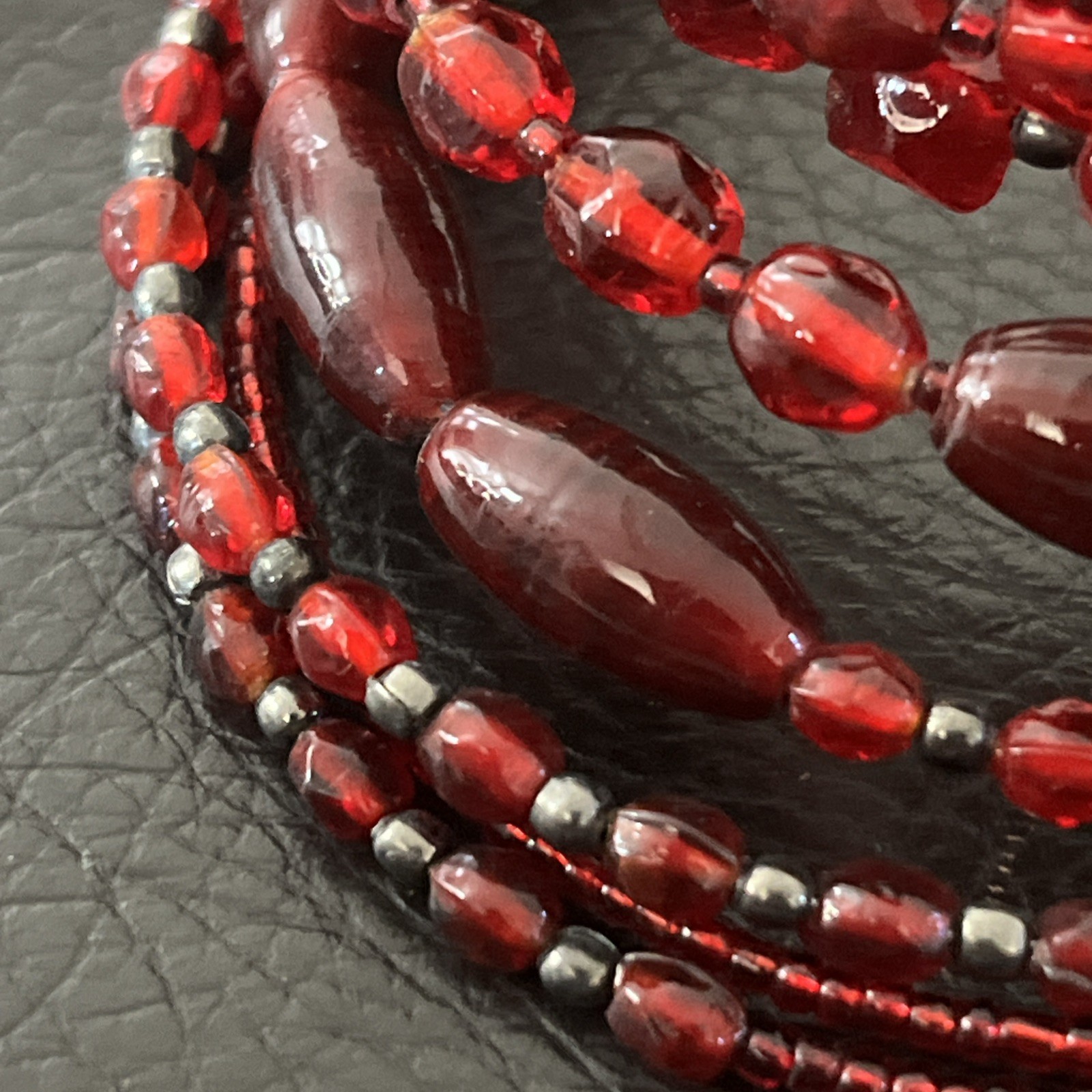 Red Beaded Memory Wire Bracelet - image 3