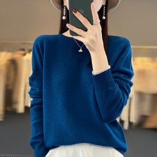 Women 100 Wool Soft Sweater Crew Neck Cashmere Pullover Autumn Winter Casual