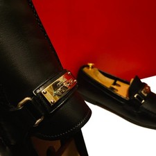 $889.00 !! PRADA MEN'S BLK LEATHER SILVER BITS LOAFERS SHOES MARKED UK SIZE 9