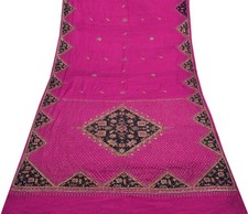 Sushila Vintage Purple Saree 100 Pure Silk Hand Beaded 5 Yard Sari Craft Fabric