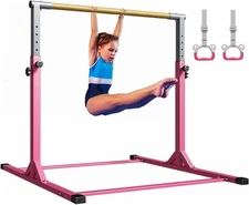 Barra de gimnasia para niñas de 3 a 15 años con aro, altura ajustable de 40.5” t