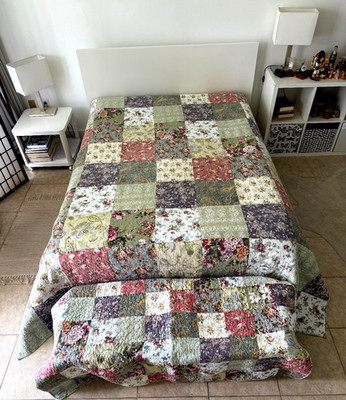 King Size Patchwork Floral Quilt with Matching Bench Cover 100% Cotton Vintage