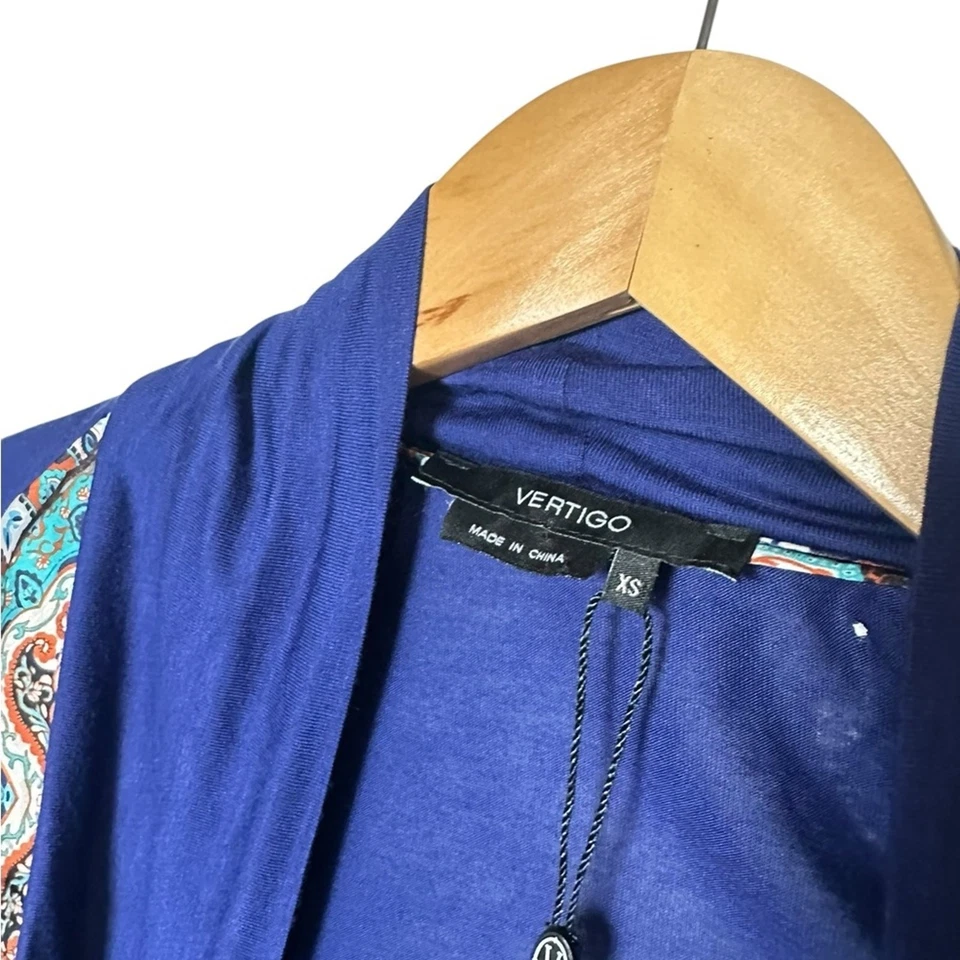 NWT Vertigo Women's Paisley Love/Royal Blue High/Low Cardigan Open Front $240 XS - Image 4 of 4