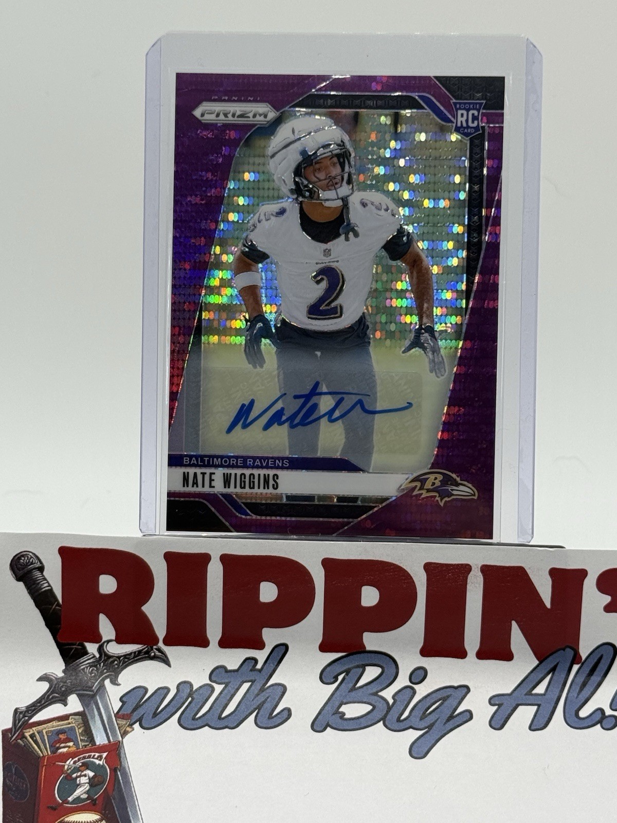 2024 Panini Prizm NATE WIGGINS RC Auto Purple Pulsar #380 Rookie Ravens