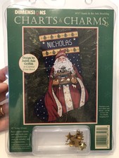 Vintage 1996 Dimensions Charts & Charms #8517 Santa & the Ark Stocking 16 inch