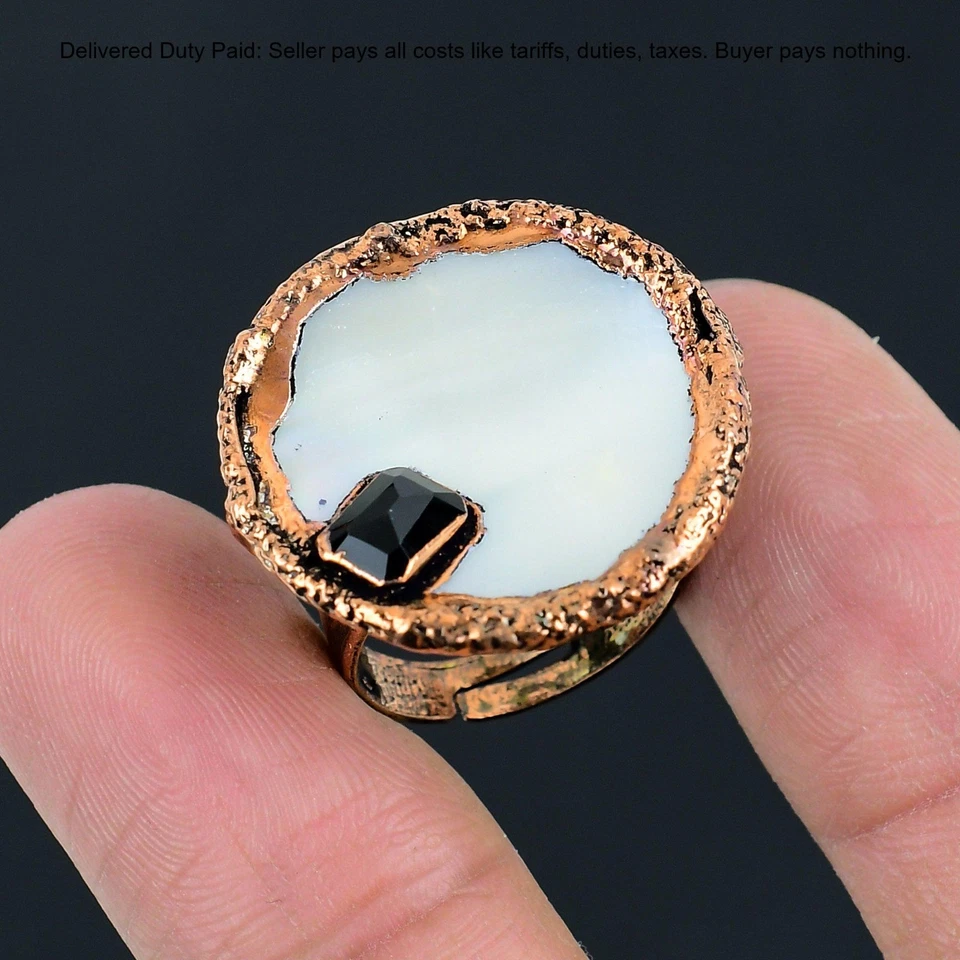 Copper Mother Of Pearl Stone Black Onyx Electroformed Daughter Promise June Ring - Image 3 of 4