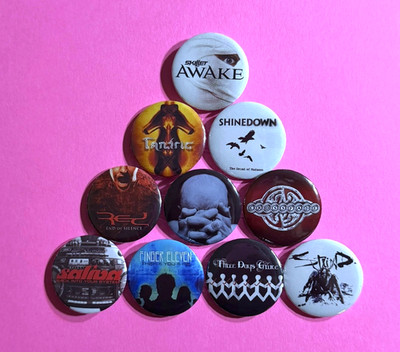 Alt. + Post Grunge 1.25'' Button Pin Lot of (10) Skillet Three Days Grace Staind