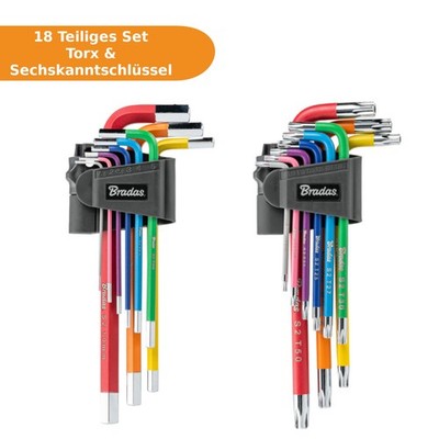 Torx + Innensechskant Schraubendreher Satz 18 tlg. Winkelschlüssel Set lang bunt