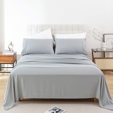 Twin Size 3-Piece Luxury Soft Bed Sheet Set Deep Pocket Grey Color