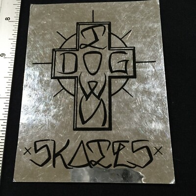 VINTAGE DOGTOWN SKATEBOARDS ORIGINAL CROSS STICKER CHROME 3.25'' X