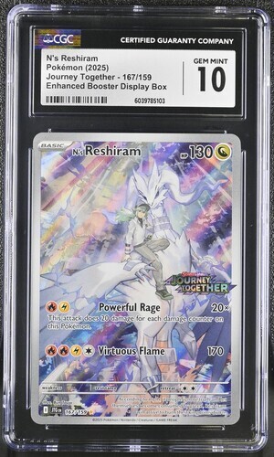 CGC Gem Mint 10 N's Reshiram Stamped Promo 167/159 Pokémon Journey