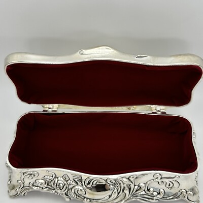 Studio Silversmiths Jewelry Box Silver-plated Ornate Rose Design