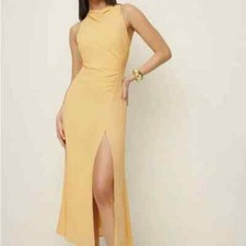 Reformation sunshine yellow midi dress leg split and high neck SZ 4 NWT $298msrp