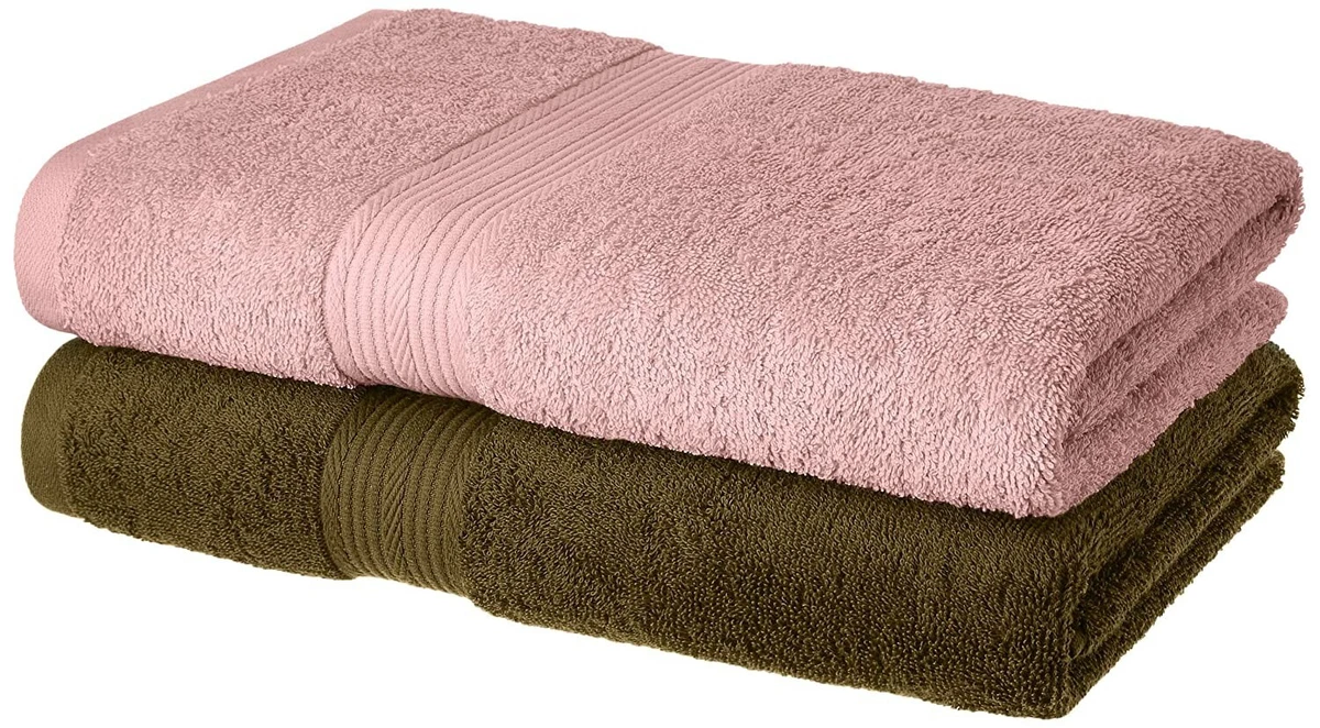 Cotton 2 Piece Bath Towel Set Sepia Brown and Baby Pink