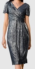 Kleid Festkleid Abendkleid Etuikleid Partykleid blau silber 38 42 44 48 52 54