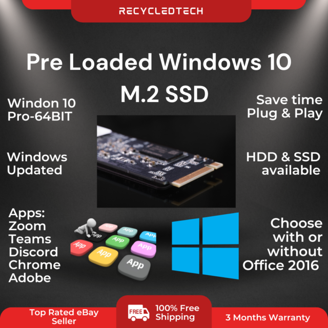 Windows 10/11 Custom Preinstalled SanDiskX400 128GB M.2 SSD Warranty Apps