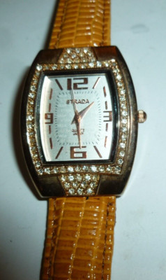 Strada Watch Women Watch Rhinestone Leather Embossed Band